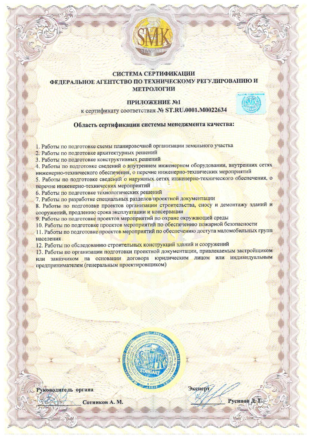 Приложение к сертификату соответствия SMK